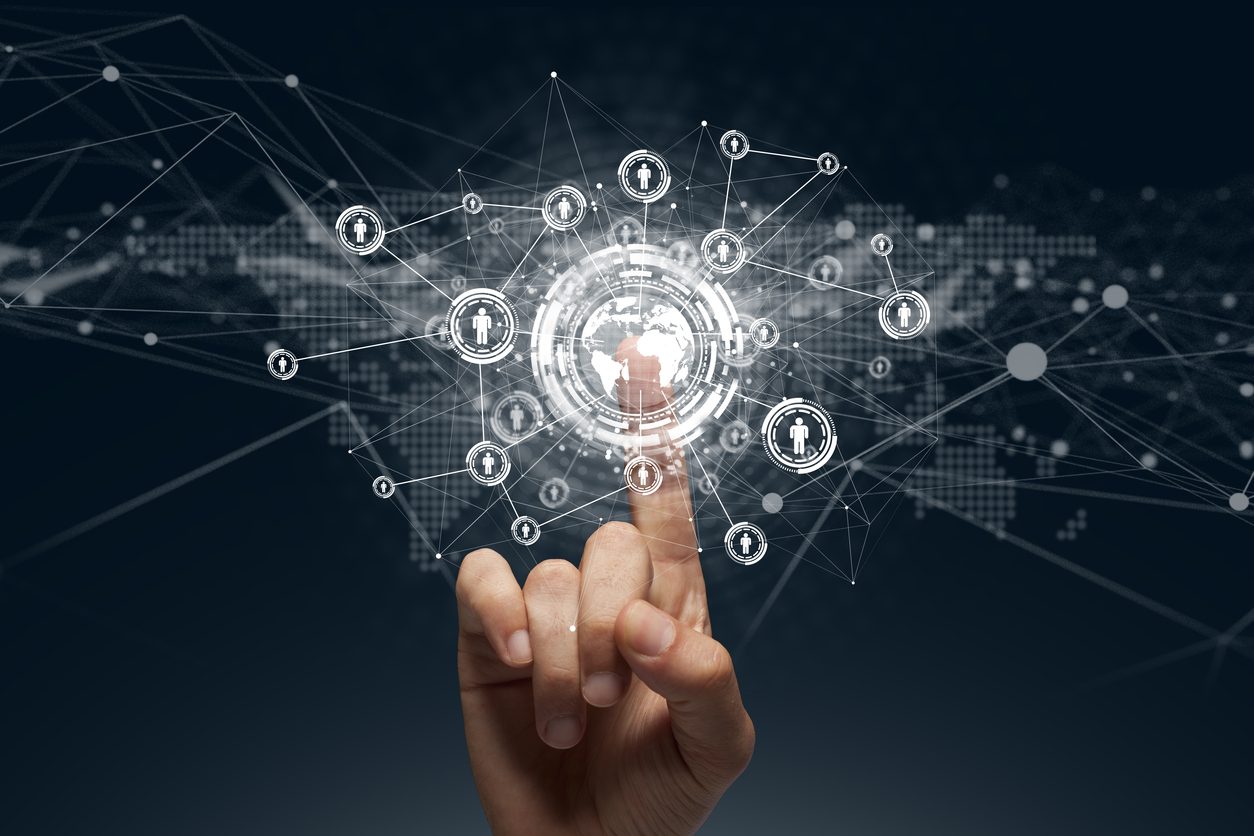 Businessman touching a global connection,communications concept Quanton Business Process AutomationConsulting